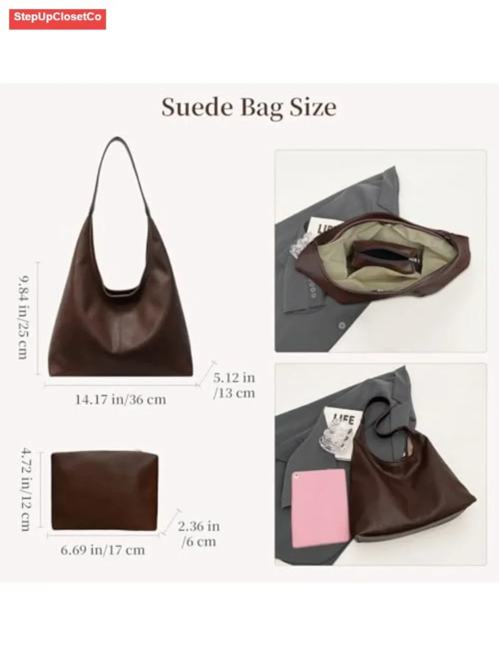 Vegan Leather Hobo Bags for Women Slouchy Tote Shoulder Handbag 2pcs Set